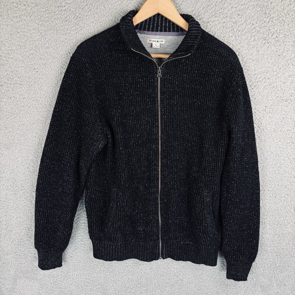 32 Bar Blues Sweater Jacket Mens M Full Zip Long Sleeve Pocket Distressed Black - Picture 2 of 7